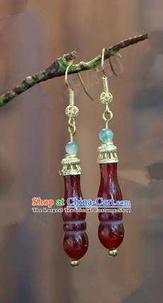 Chinese Handmade Red Agate Earrings Ancient Bride Ear Jewelry Accessories for Women