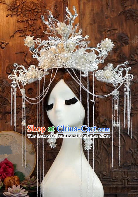 Chinese Handmade Ancient Wedding Hair Accessories Phoenix Coronet Hairpins Complete Set for Women