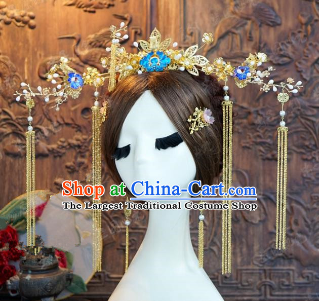 Chinese Traditional Ancient Palace Lady Phoenix Coronet Queen Headdress Hairpins Complete Set for Women