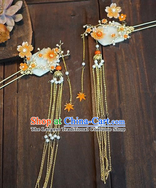 Chinese Handmade Ancient Hair Accessories Ancient Hanfu Jade Hair Clip Hairpins for Women