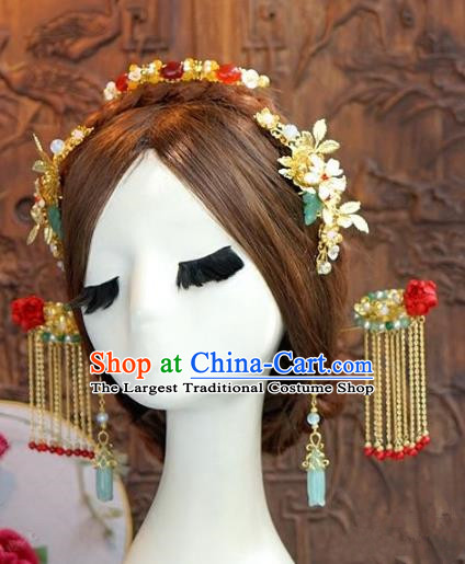 Chinese Ancient Handmade Hanfu Tassel Hairpins Wedding Hair Accessories Complete Set for Women