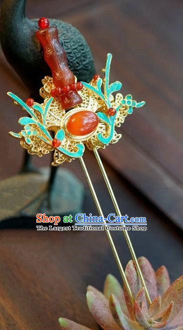 Chinese Ancient Handmade Hanfu Red Agate Hairpins Wedding Hair Accessories for Women