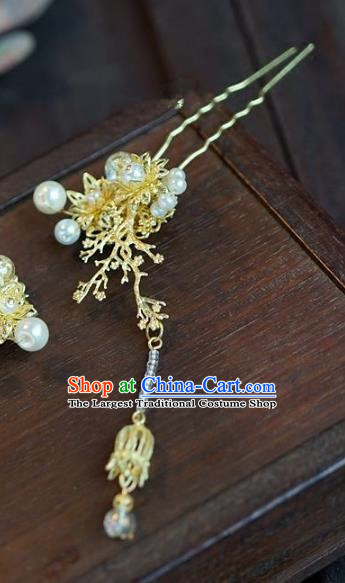 Chinese Handmade Ancient Golden Hair Clip Hair Accessories Ancient Hanfu Hairpins for Women