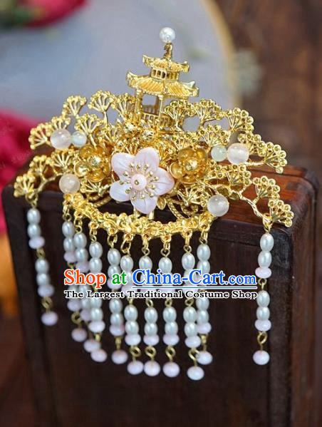 Chinese Handmade Ancient Hair Accessories Tassel Hair Crown Ancient Hanfu Hairpins for Women