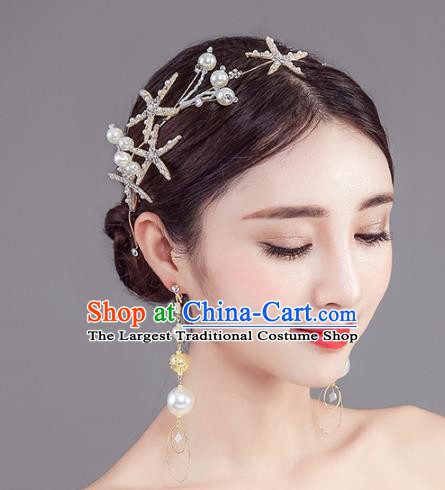 Handmade Baroque Bride Crystal Starfish Royal Crown Wedding Hair Jewelry Accessories for Women