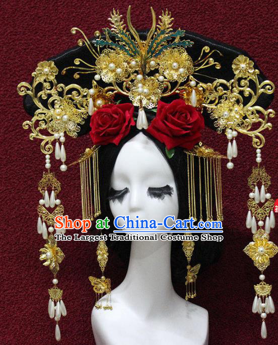 Chinese Ancient Handmade Qing Dynasty Queen Phoenix Coronet Hairpins Hair Accessories Step Shake Complete Set for Women