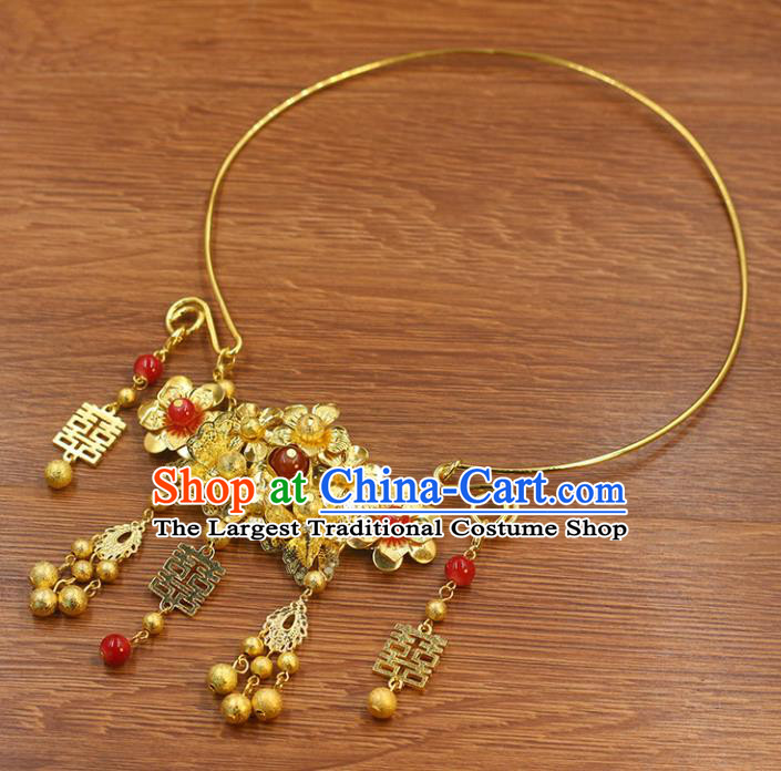 Top Grade Chinese Handmade Jewelry Accessories Bride Hanfu Golden Necklace for Women