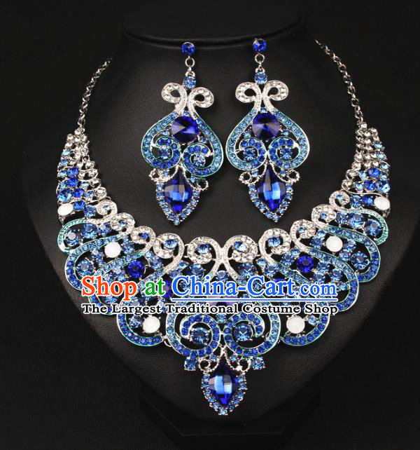 Top Grade Handmade Jewelry Accessories Bride Blue Crystal Necklace and Earrings for Women