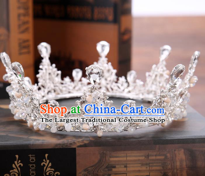 Handmade Baroque Bride Baroque Crystal Round Royal Crown Wedding Queen Hair Jewelry Accessories for Women