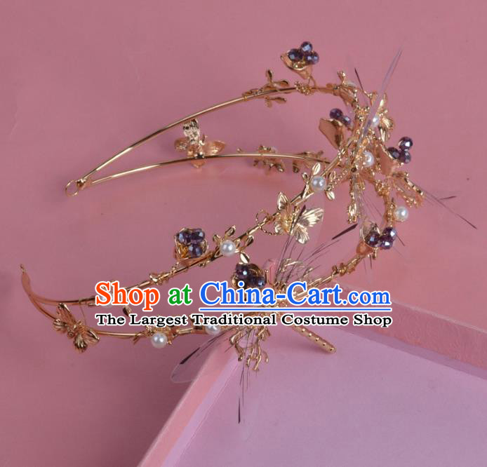 Handmade Baroque Bride Baroque Dragonfly Royal Crown Wedding Queen Hair Jewelry Accessories for Women