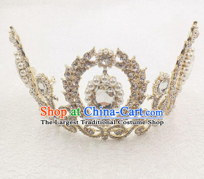 Handmade Baroque Queen Crystal Royal Crown Wedding Bride Hair Jewelry Accessories for Women