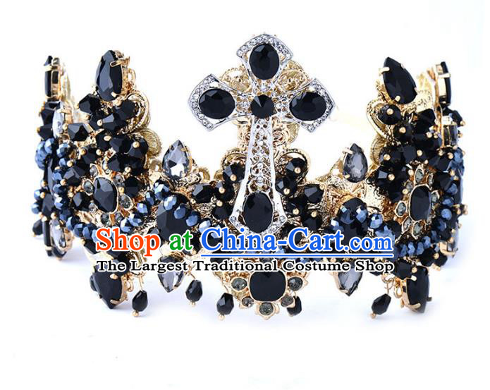 Handmade Baroque Bride Baroque Black Royal Crown Wedding Queen Hair Jewelry Accessories for Women