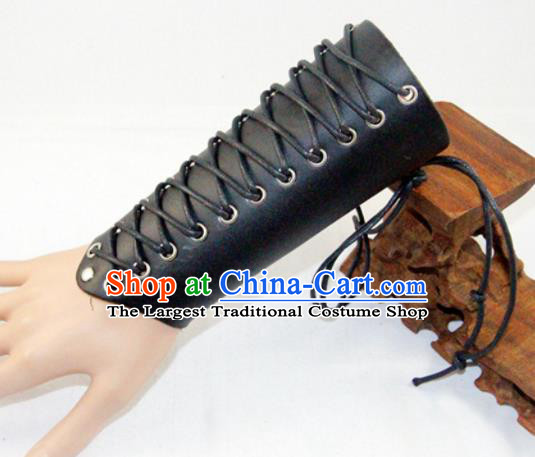 Ancient Cosplay Chinese General Wrist Guard Warriors Black Leather Waist Accessories for Men