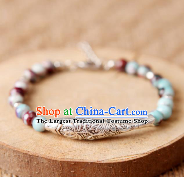 Top Grade Chinese Handmade Ceramics Beads Carving Fish Bracelet for Women