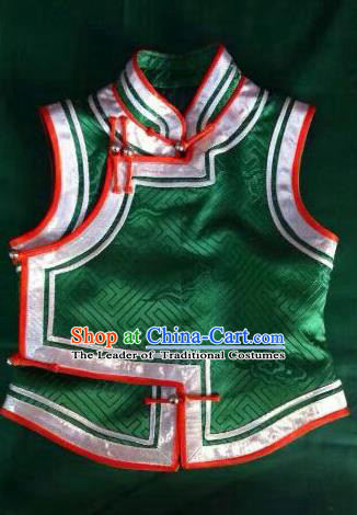 Chinese Traditional Mongolian Costume China Mongol Nationality Folk Dance Green Vest for Women