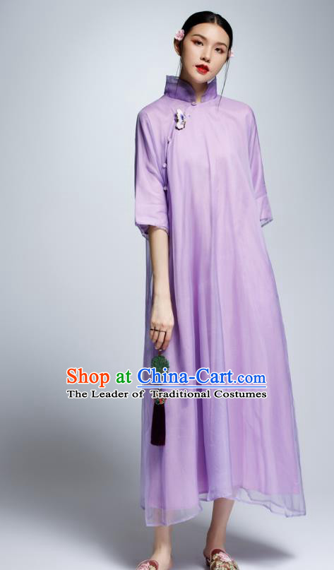 Chinese Traditional Purple Cheongsam China National Costume Tang Suit Qipao Dress for Women