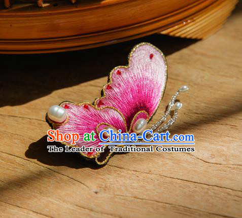 Chinese Traditional Cheongsam Accessories Embroidered Pink Butterfly Brooch for Women