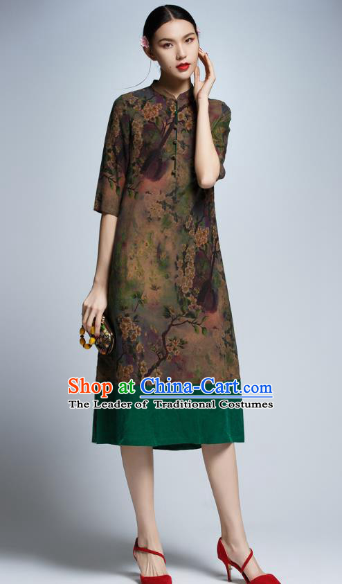 Chinese Traditional Printing Cheongsam China National Costume Tang Suit Qipao Dress for Women