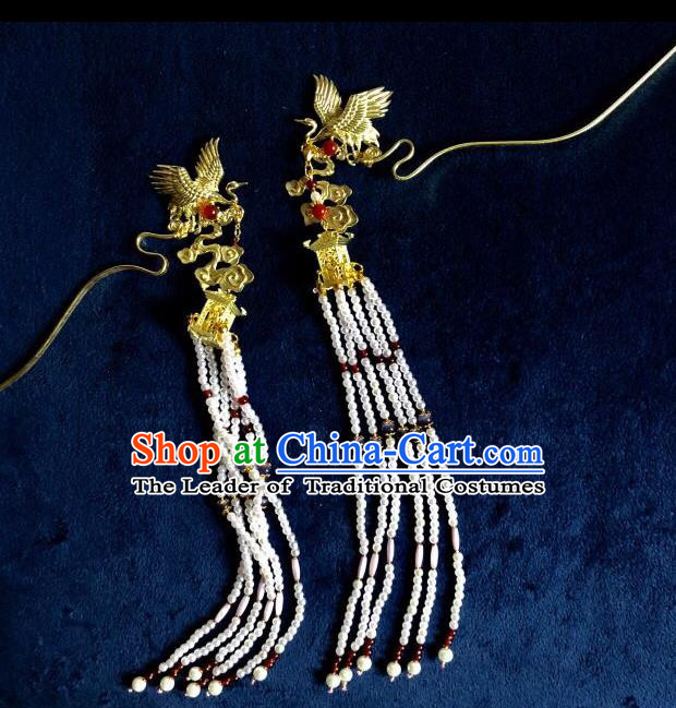 Chinese Traditional Hair Accessories Crane Tassel Step Shake Ancient Hanfu Hairpins for Women