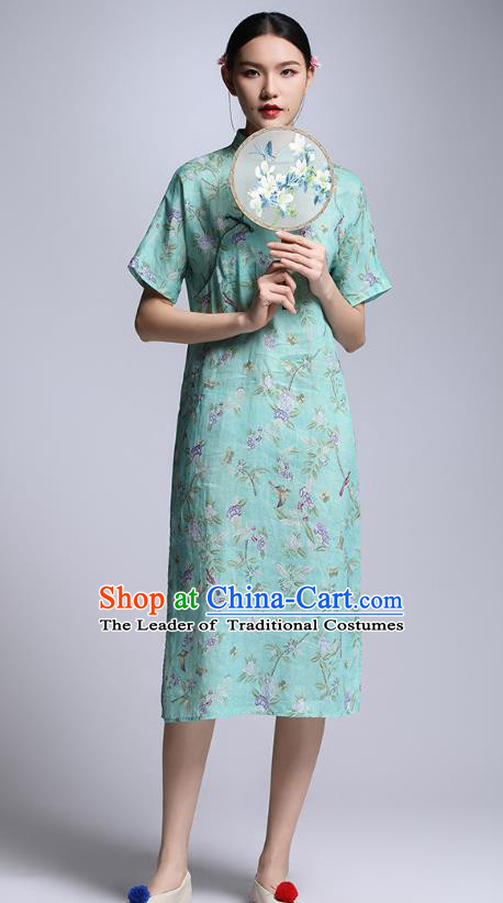 Chinese Traditional Tang Suit Green Cheongsam China National Qipao Dress for Women