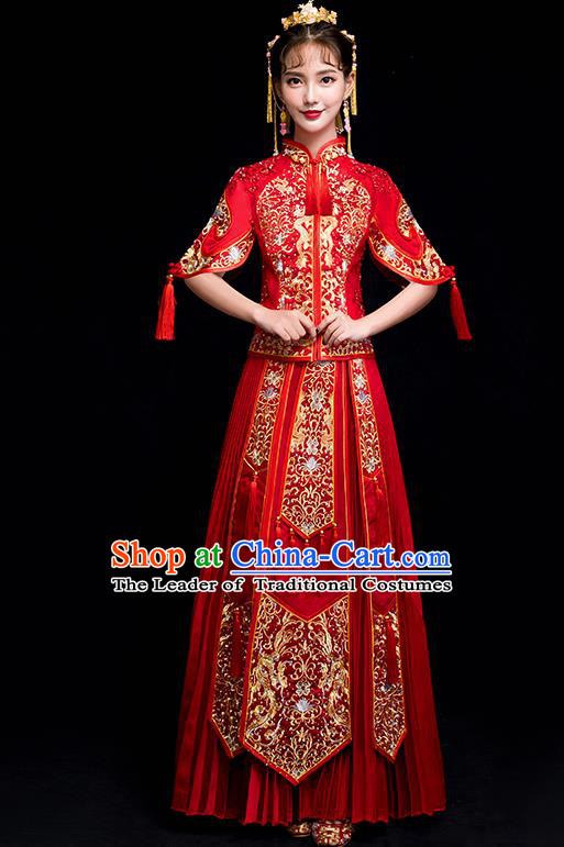 Chinese Traditional Wedding Toast Embroidered Costumes China Ancient Bride Xiuhe Suit Clothing for Women