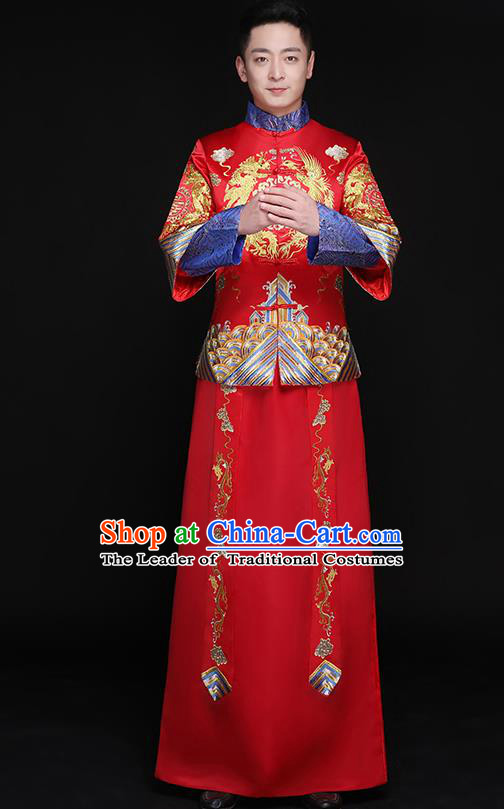 Chinese Traditional Bridegroom Embroidered Costume Ancient Tang Suit Clothing for Men