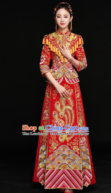 Chinese Traditional Embroidered Phoenix Xiuhe Suit Ancient Bottom Drawer Wedding Dress for Women