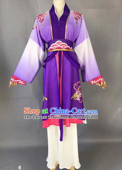 Chinese Traditional Beijing Opera Maidservant Purple Dress Peking Opera Diva Costumes for Adults