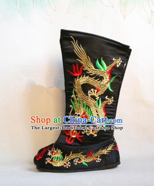 Chinese Traditional Beijing Opera Emperor Shoes Beijing Opera Takefu Black Embroidered Boots for Men