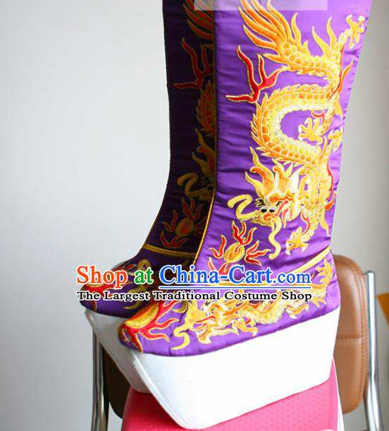 Chinese Traditional Beijing Opera Emperor Shoes Beijing Opera Takefu Purple Embroidered Boots for Men