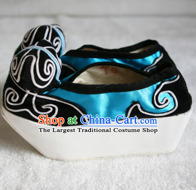 Chinese Traditional Beijing Opera Niche Blue Shoes Beijing Opera Cloth Shoes for Men