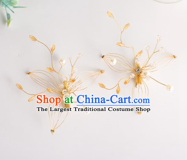 Top Grade Bride Wedding Hair Accessories Golden Hair Sticks for Women