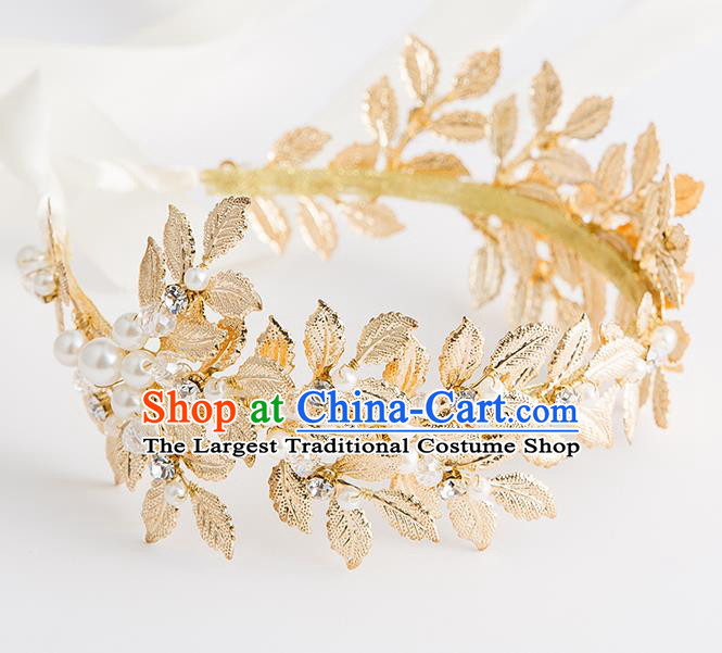 Top Grade Bride Wedding Hair Accessories Golden Leaf Hair Clasp for Women