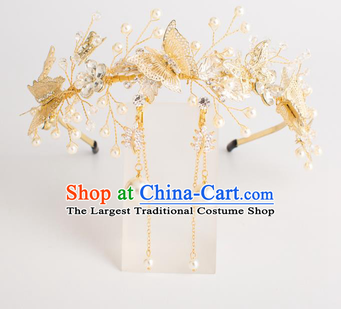 Top Grade Bride Wedding Hair Accessories Golden Butterfly Hair Clasp for Women