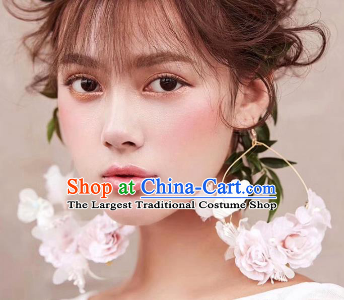 Top Grade Bride Wedding Accessories Pink Flowers Earrings for Women