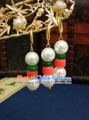 Chinese Ancient White Pearls Earrings Qing Dynasty Manchu Palace Lady Ear Accessories for Women