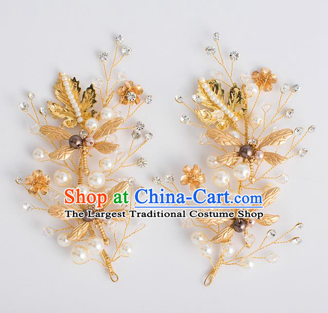 Top Grade Bride Wedding Hair Accessories Golden Dragonfly Hair Claws for Women