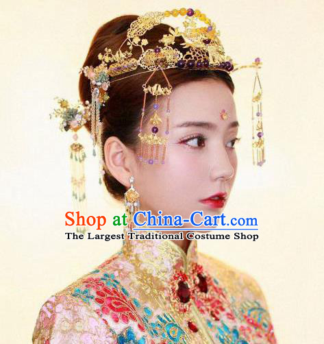 Chinese Traditional Wedding Bride Phoenix Coronet Ancient Hair Accessories Hairpins for Women