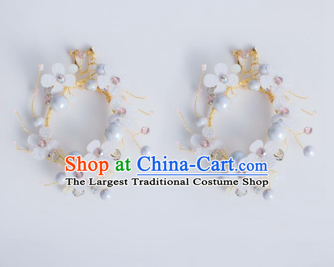 Top Grade Bride Wedding Accessories Beads Purple Silk Flowers Earrings for Women