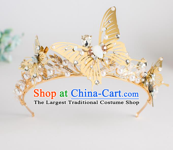 Top Grade Wedding Hair Accessories Baroque Princess Golden Butterfly Royal Crown for Women