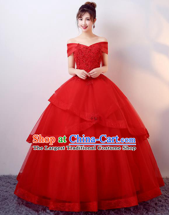 Top Grade Wedding Red Veil Dress Compere Costume for Women