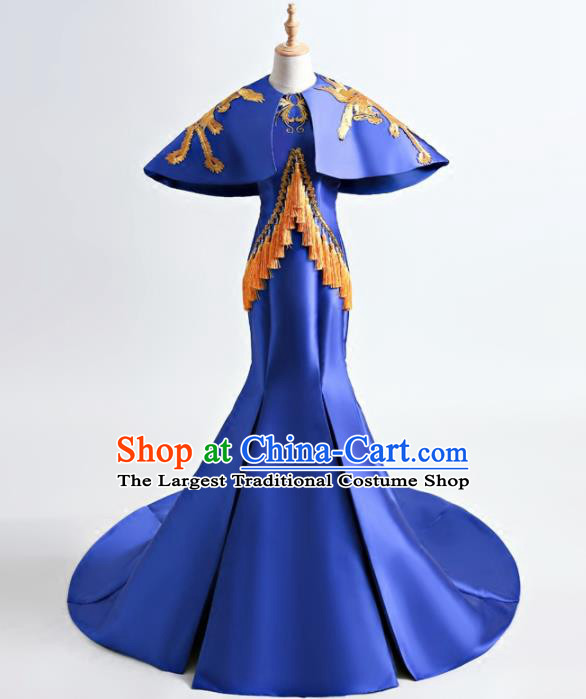 Chinese Traditional Phoenix Royalblue Full Dress Compere Chorus Costume for Women