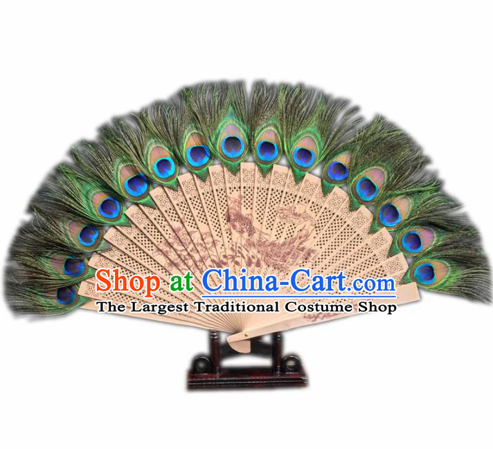 Chinese Traditional Craft Fans Peacock Feather Folding Fan for Women