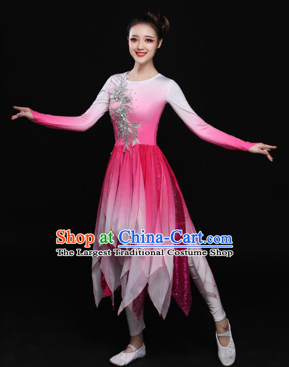 Chinese Traditional Classical Dance Fan Dance Pink Dress Umbrella Dance Costume for Women