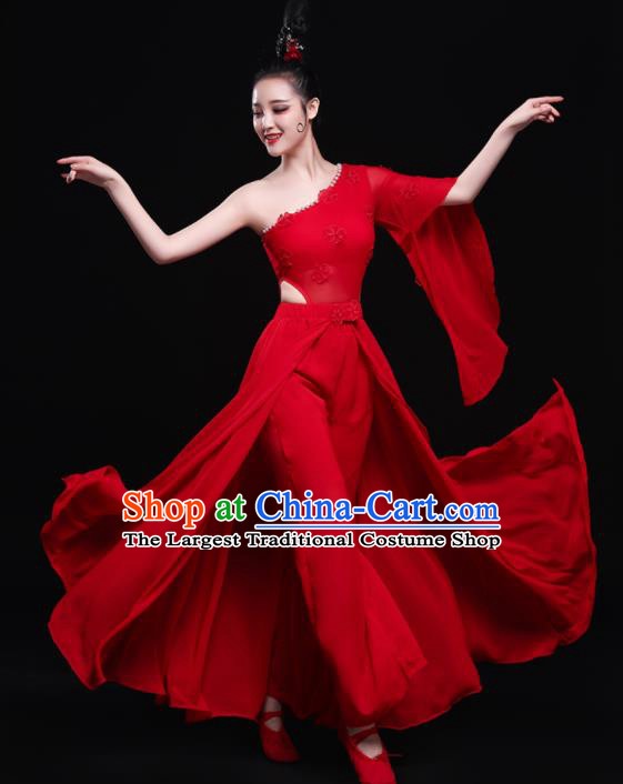 Chinese Traditional Classical Dance Red Dress Umbrella Dance Costume for Women