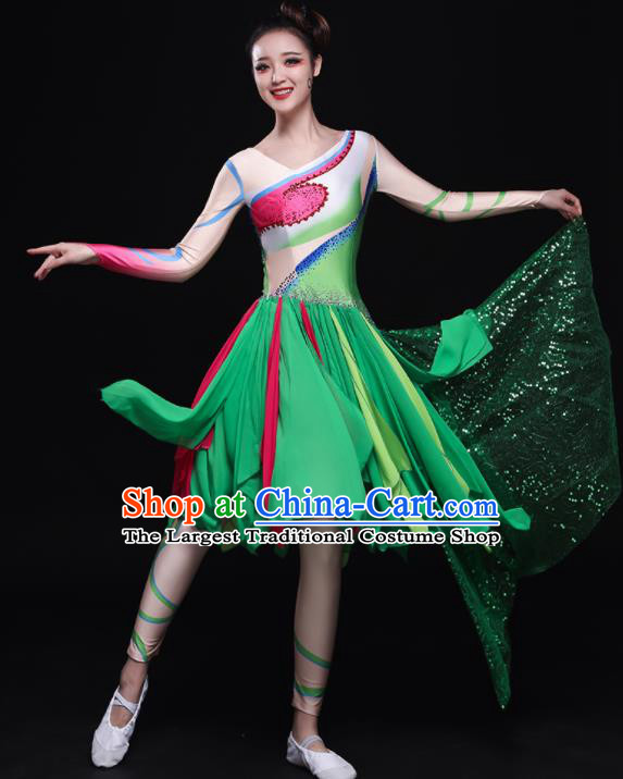 Professional Chorus Costumes Modern Dance Green Short Dress for Women