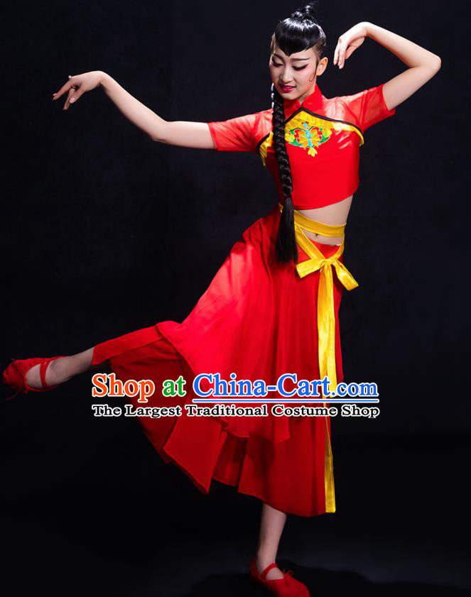 Chinese Traditional Fan Dance Yangko Red Clothing Classical Dance Costume for Women