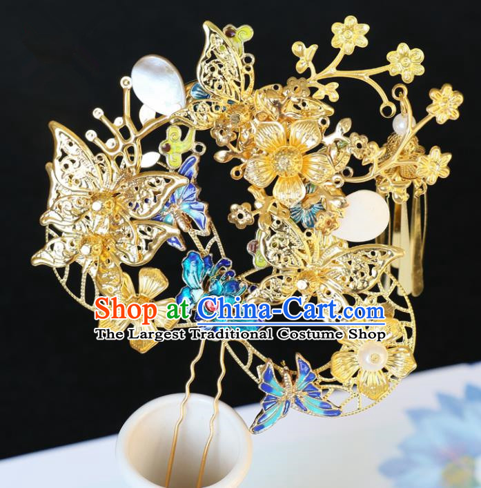 Chinese Traditional Hair Accessories Ancient Tassel Butterfly Step Shake Blueing Hairpins for Women