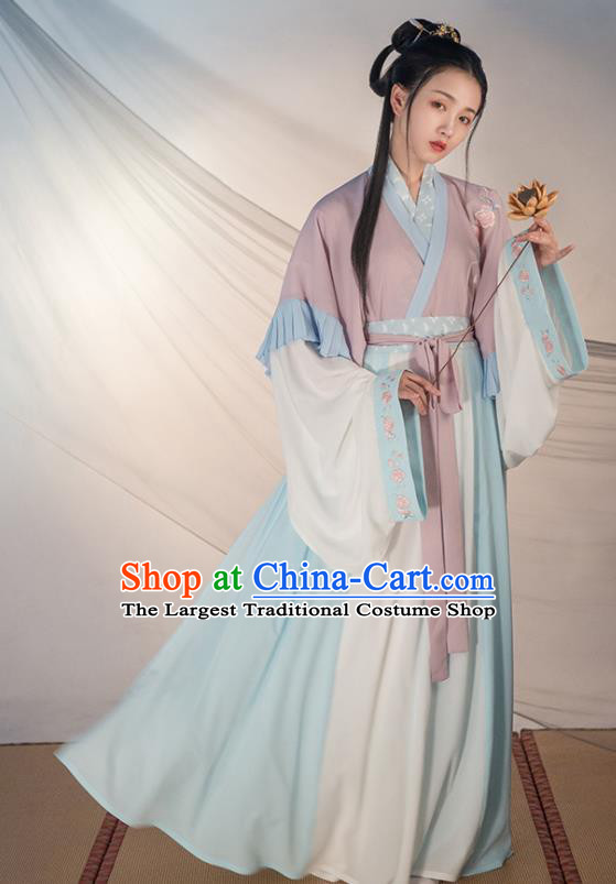 Chinese Traditional Jin Dynasty Princess Costume Ancient Swordswoman Embroidered Clothing for Women