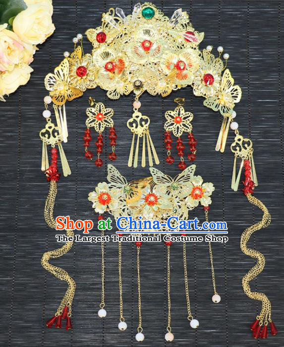 Chinese Traditional Hair Accessories Ancient Hanfu Phoenix Coronet Butterfly Hairpins Complete Set for Women